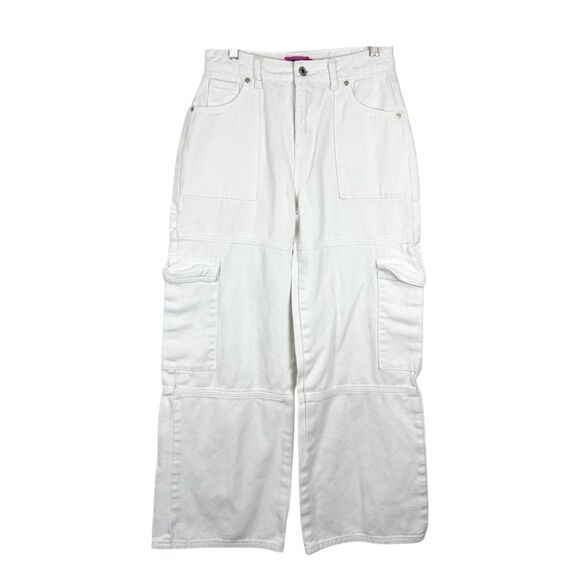 Edikted Cargo Pants Women Small 28 x 30 White Straight Leg Casual Pockets Bottom - Picture 1 of 11